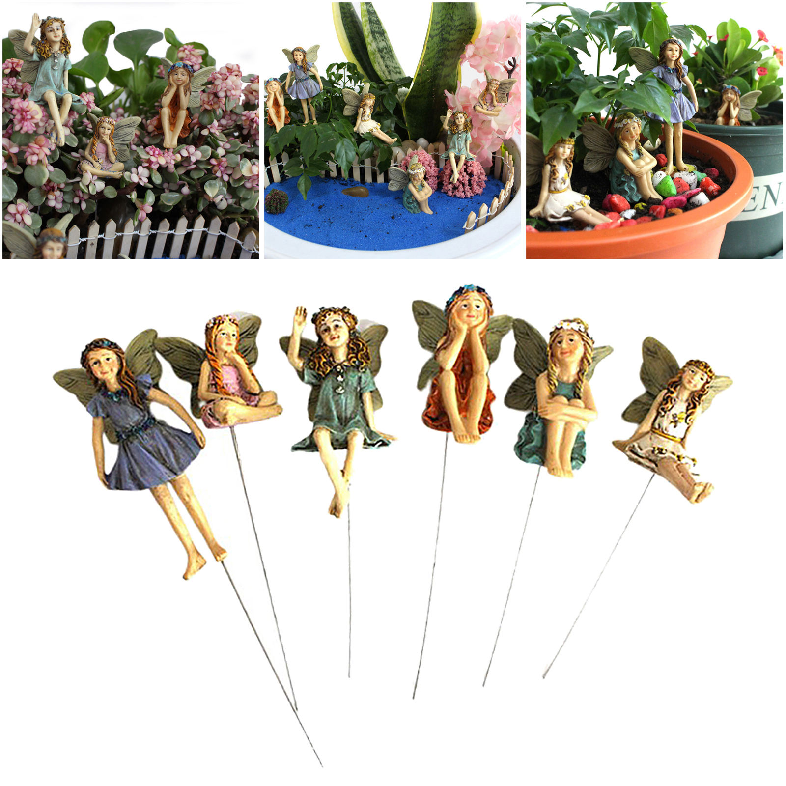 Set of 6 Flower Fairy Miniature Figurine Garden Ornament Outdoor Yard Decor House Accessories