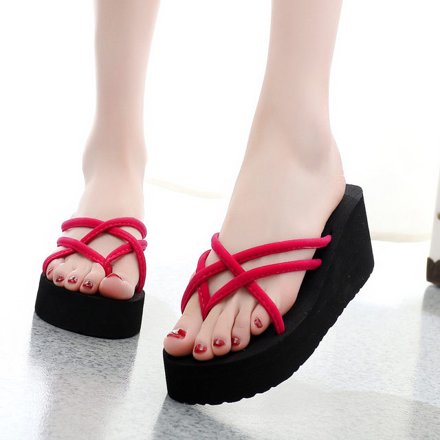 nsendm Female Shoes Adult for Women Slippers Heel Hollow Platform Women's  Flip Summer Fashion Flip Women's slipper Slippers for Women Summer Red 6.5  