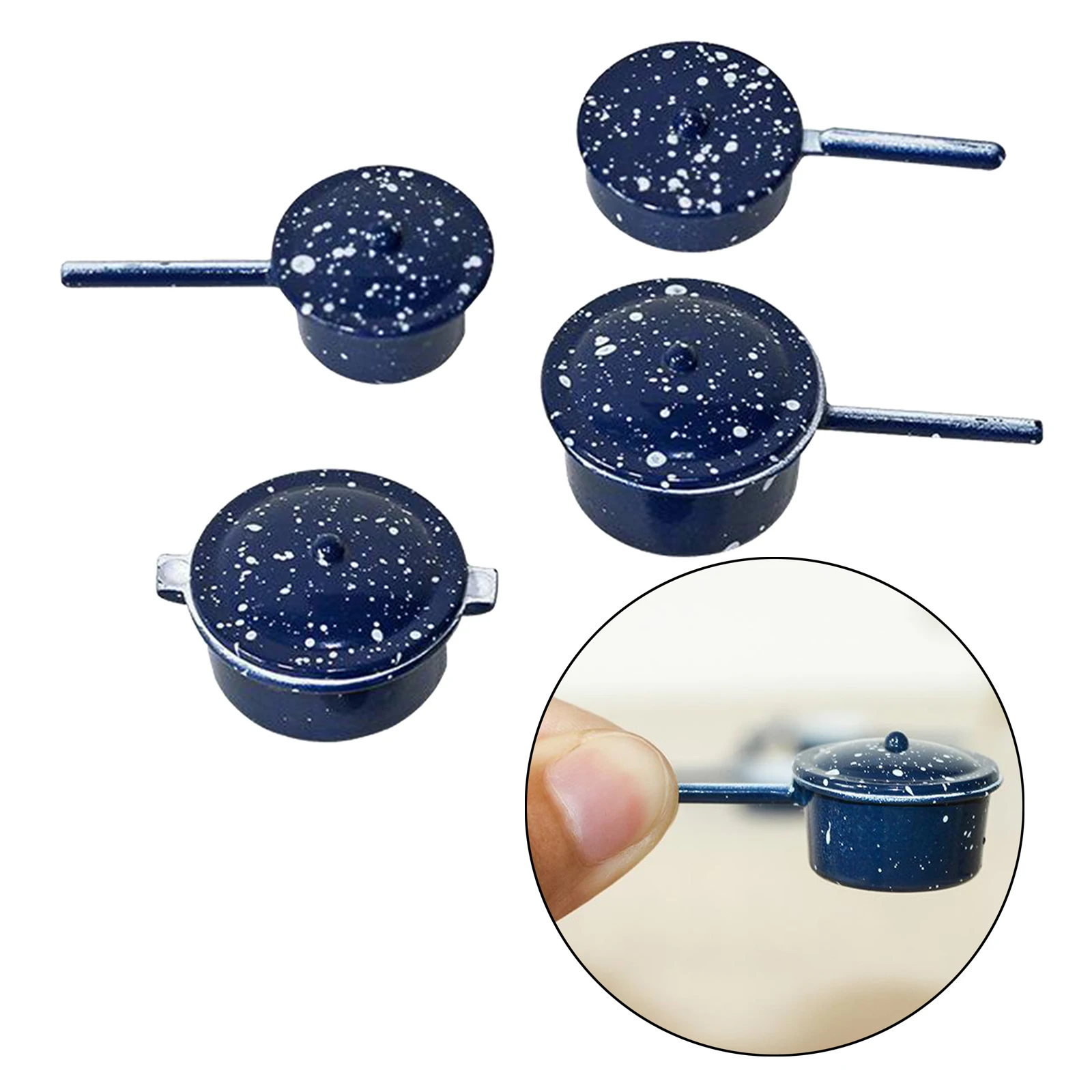 1:12 Dollhouse Miniature Frying Pans Alloy Kitchen Cookware Set Props Blue