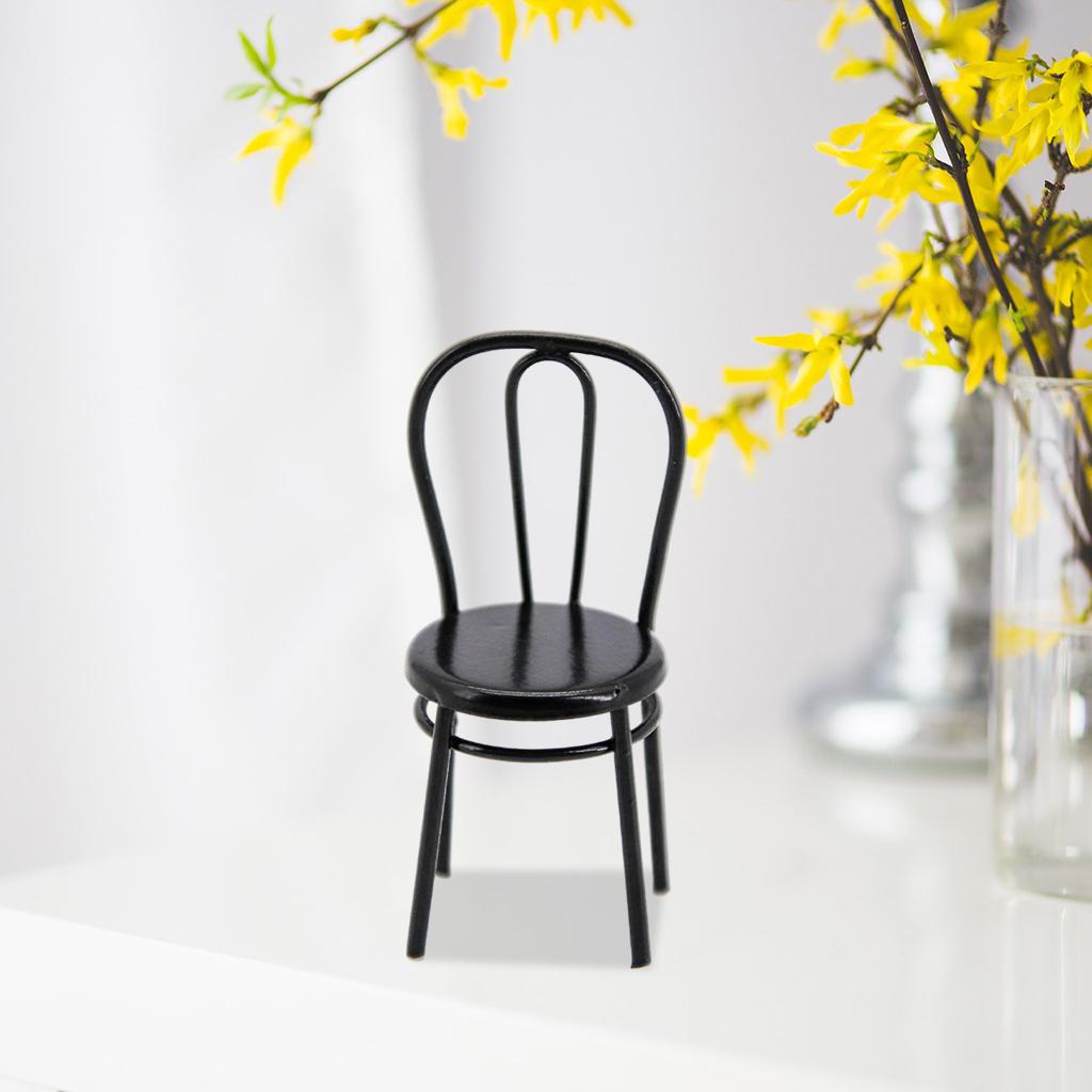 2x1:24 Dollhouse Miniature Metal Dining Chair Model Kitchen Furniture Black