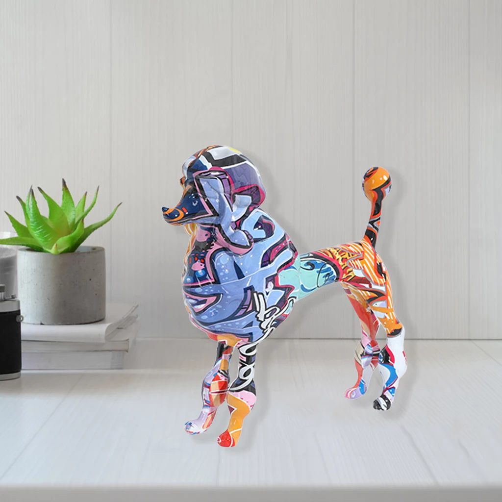 Colourful Resin Graffiti Dog Sculpture Poodle Ornament Adult Gift Home Decor