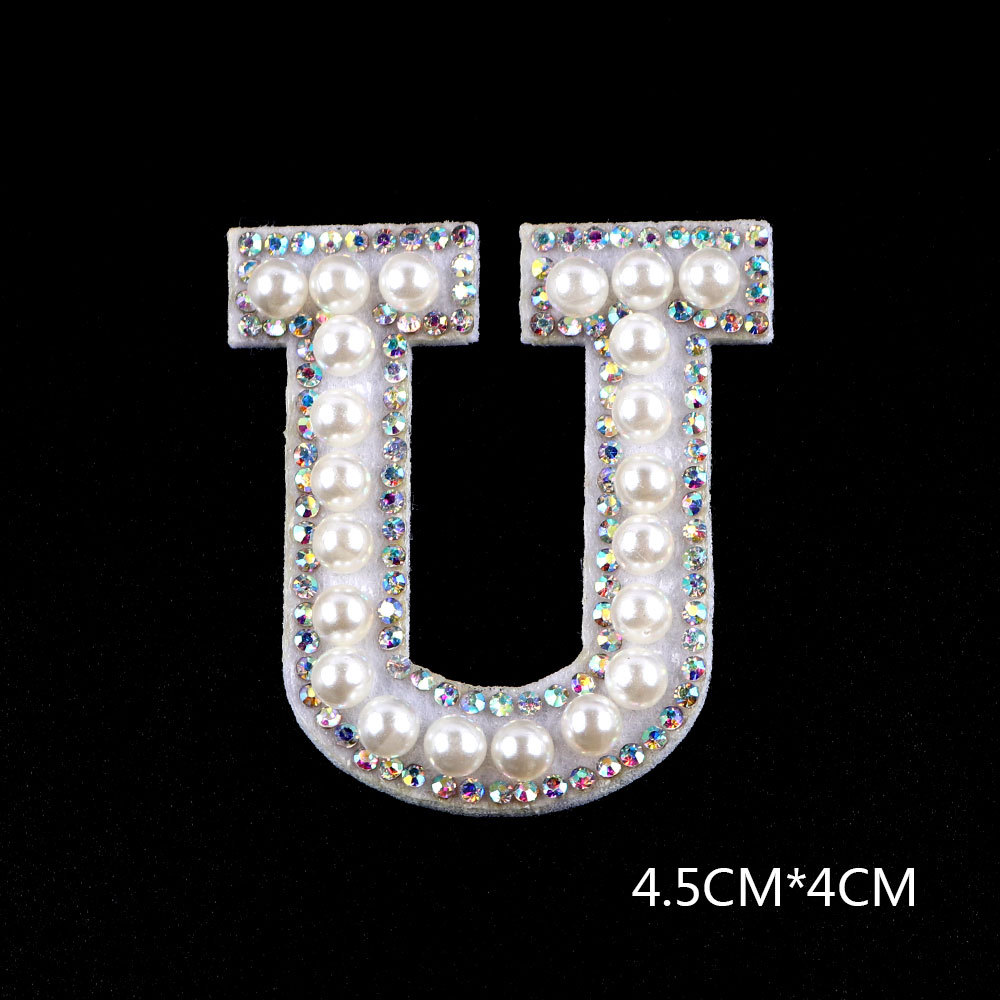 26 brief AB Strass Perle Englisch Alphabet Patch 3D Perlen Aufkleber Mixed Stickerei Patch Für Kleidung Logo Diy Applique – Detail 32