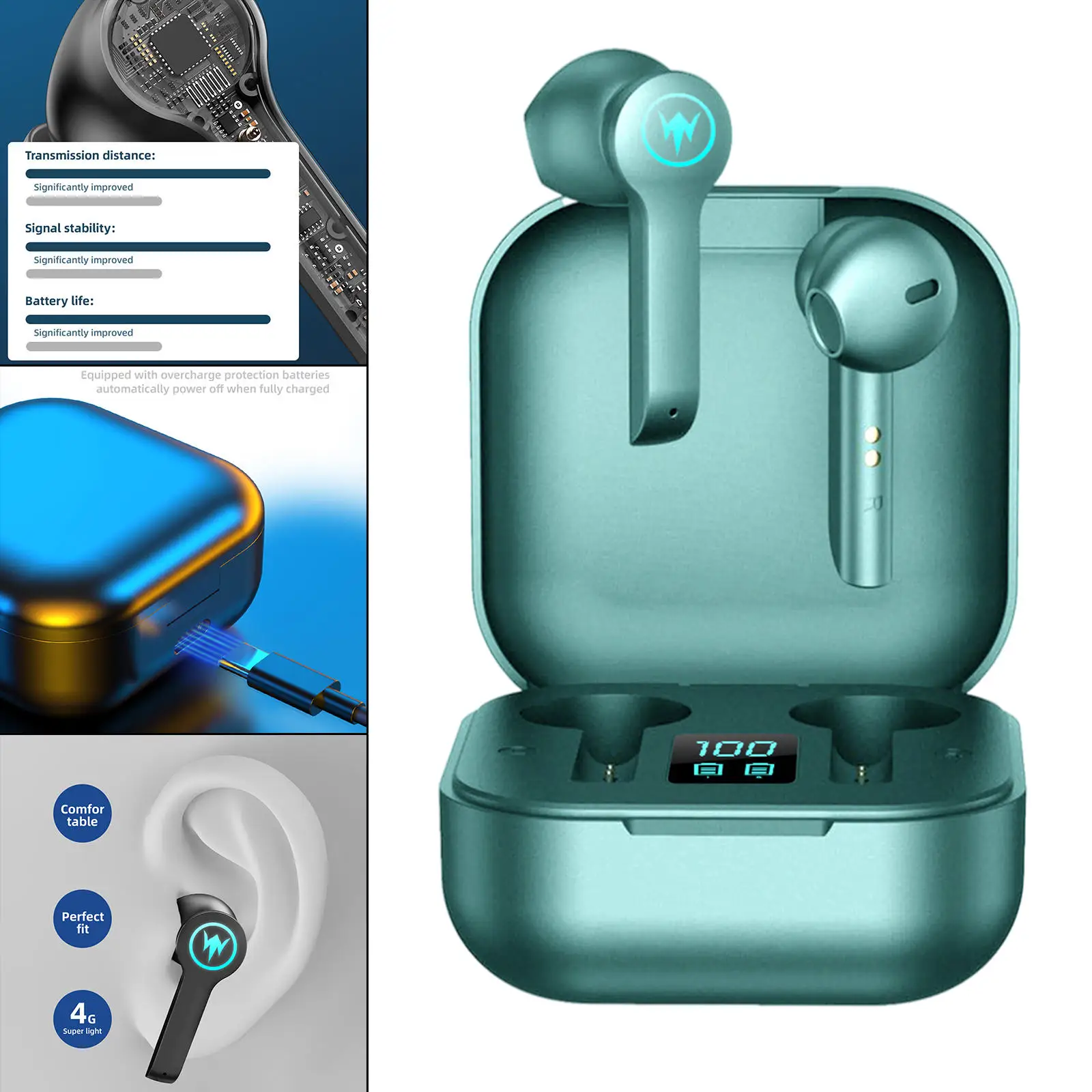 Waterproof Digital Display HiFi Sound Automatic Pairing in Ear Headphone Earbuds Bluetooth 5.0