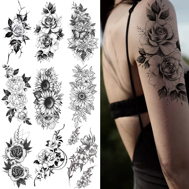 Best of Sexy Flower Temporary Tattoo Female Body Art Painting Arm Leg Tattoo Sticker Black Rose Waterproof Tattoo DIY Tattoo Sticker Reviews & Tips