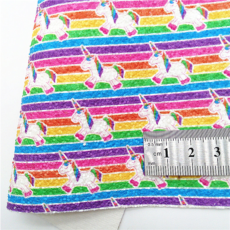 Description Picture 4 of itemPurple Chunky Glitter Leather Unicorn Stripes Glitter Fabric Hearts Printed Synthetic Leather Vinyl Sheets For Bows 21x29CM Q701