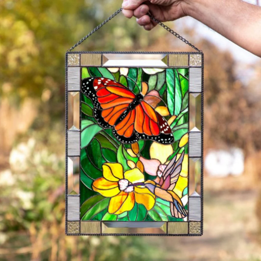 Butterflies Butterfly Hanging Stained Glass Window Panel Home Nature Decor 