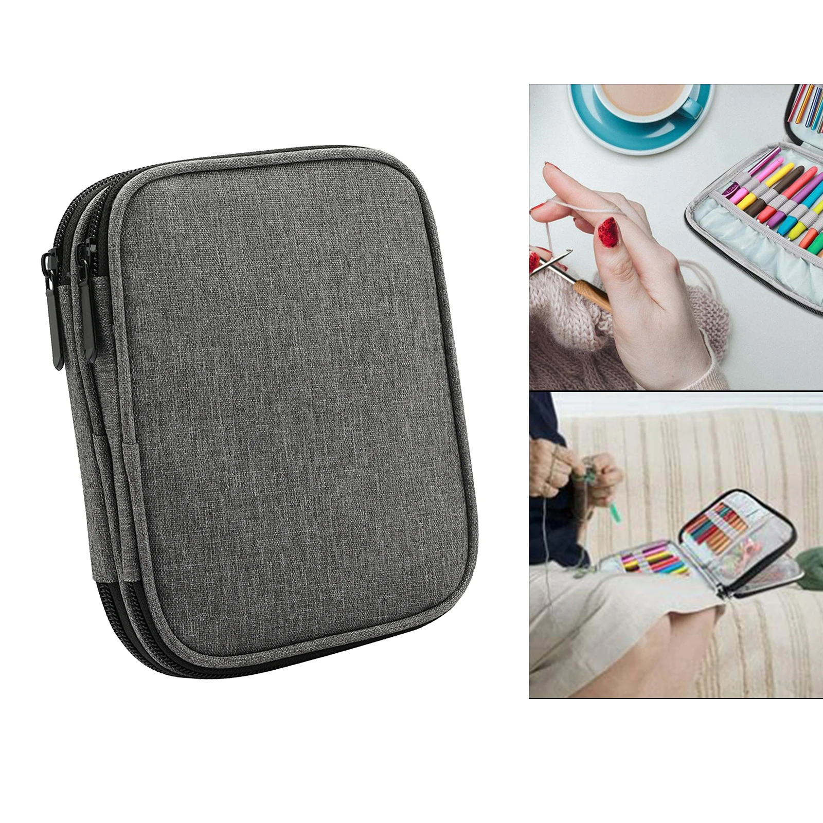 Portable Crochet Hook Case Knitting Needles Organizer Zipper Bag Storage Tote with Web Pockets & Slots Oxford Fabric Case