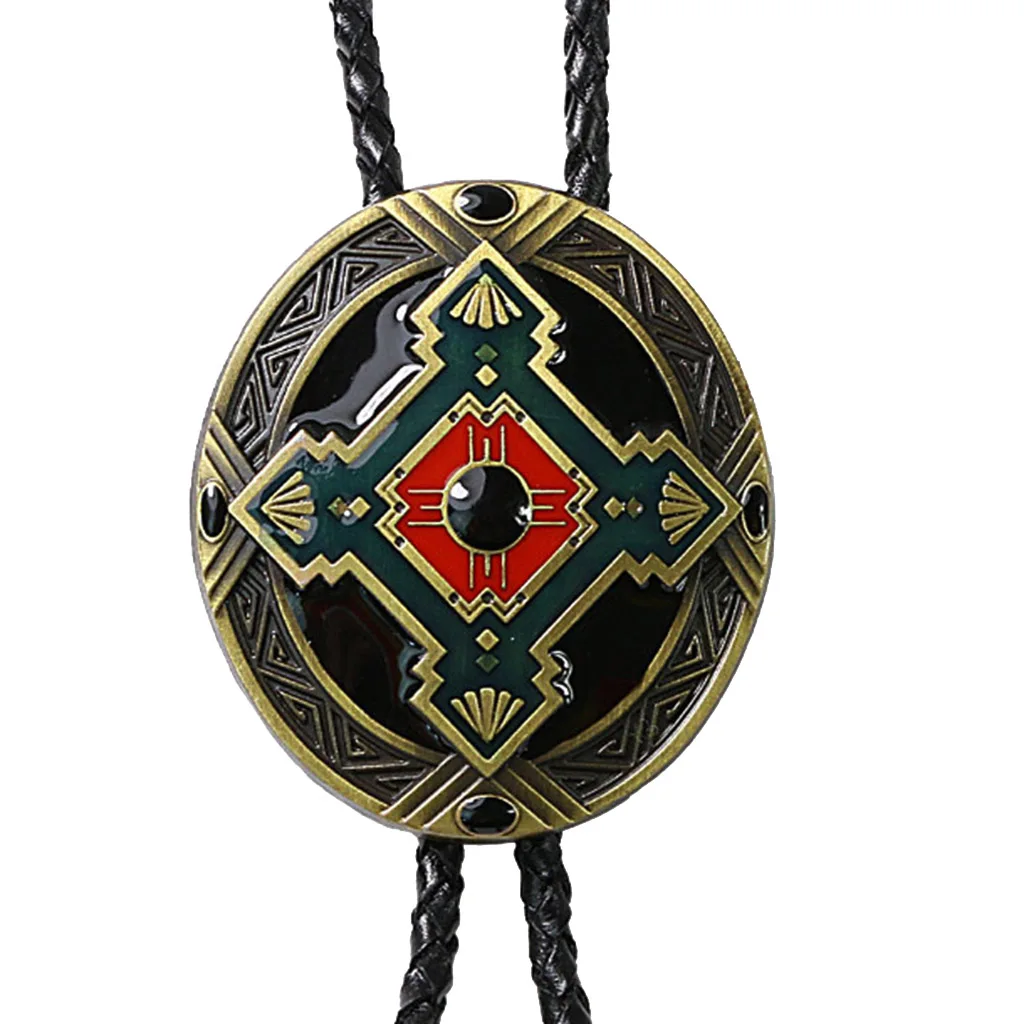 Western Cowboy Bolo Tie Rodeo Necktie Braided PU Leather Cord Pendant Necklace for Men Women