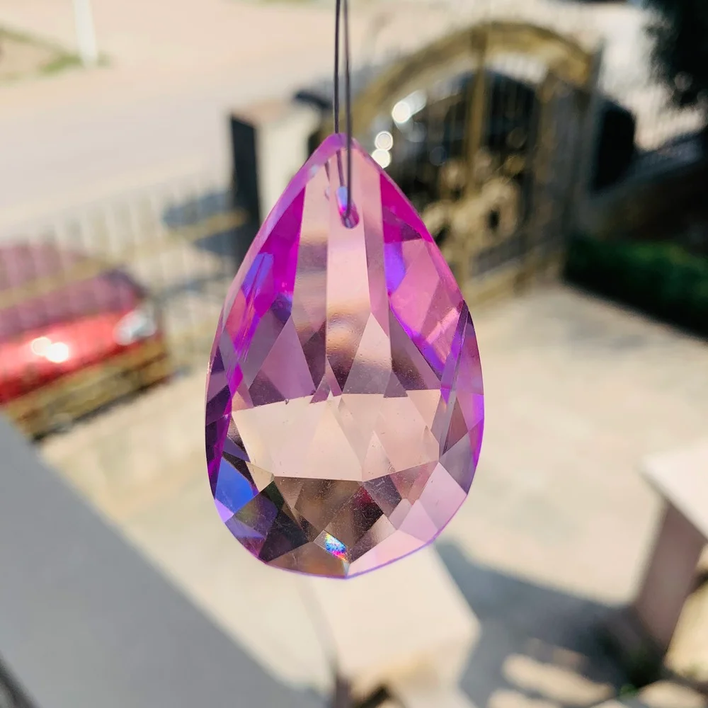 63mm 2.5" Pink Chandelier Glass Art Crystal Lamp Prism Suncatcher DIY Pendant 