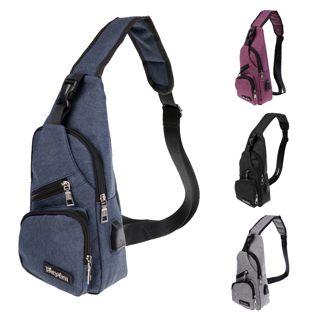 Sport Sling Shoulder Cross Body Chest Pack Bag With USB Charging Port