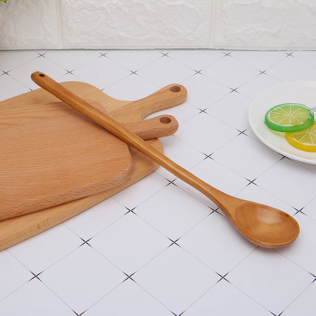 1 piece Long Handle Natural Mixing Wood Spoon 33.5cm Korean Hot Pot Spoon for Coffee Drink Ice Cream Honey