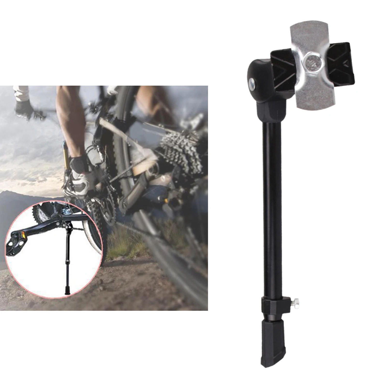 MTB Bike Kickstand Alloy Stable Rear Side Support Stand Prop Easy Install Single Leg for 24-27 inch Bicycle Parking