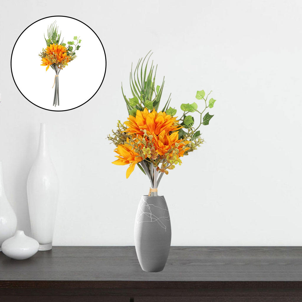Artificial Silk Sunflowers Bouquets Lifelike Decor Floral Fake Bridesmaid Bouquet for Outside Party Wedding Anniversary Hotel