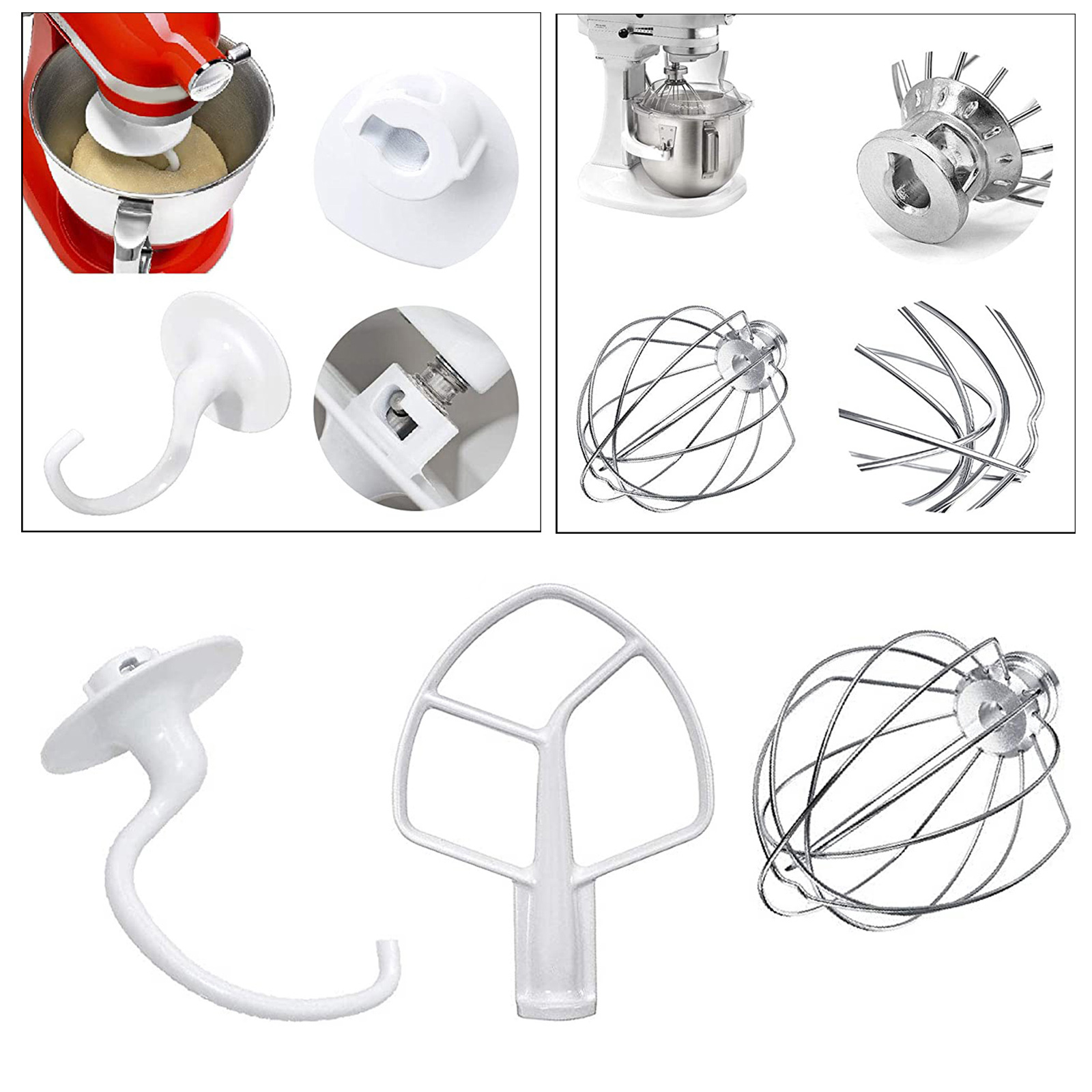 3pcs/set Mixer Replacement K45B Flat Beater K45WW Wire Whip  Hook for 3K5SS KSM50