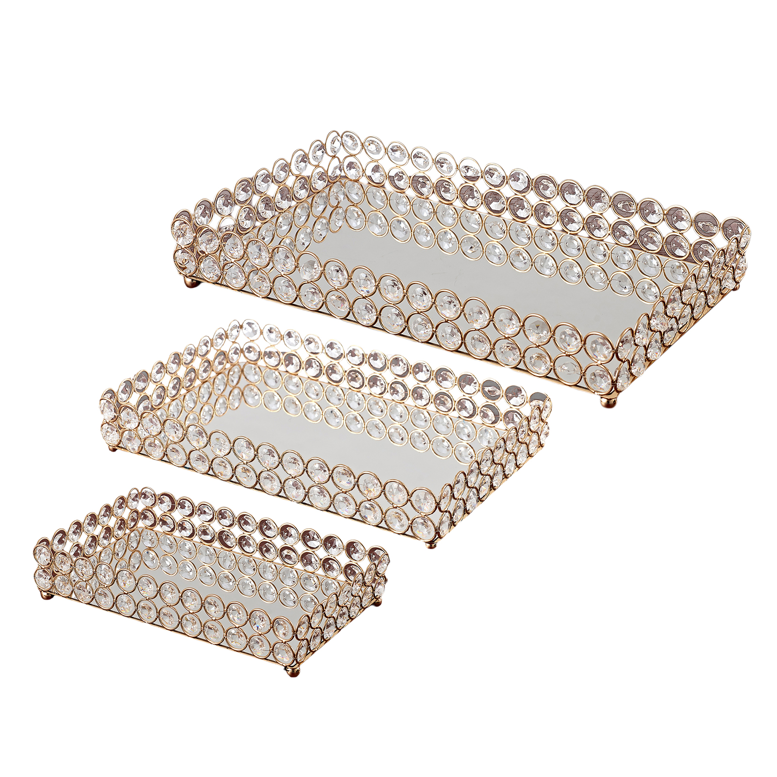 3 Size - Mirrored Tray Home Decor Crystal Vanity Makeup Perfume Jewelry Tray