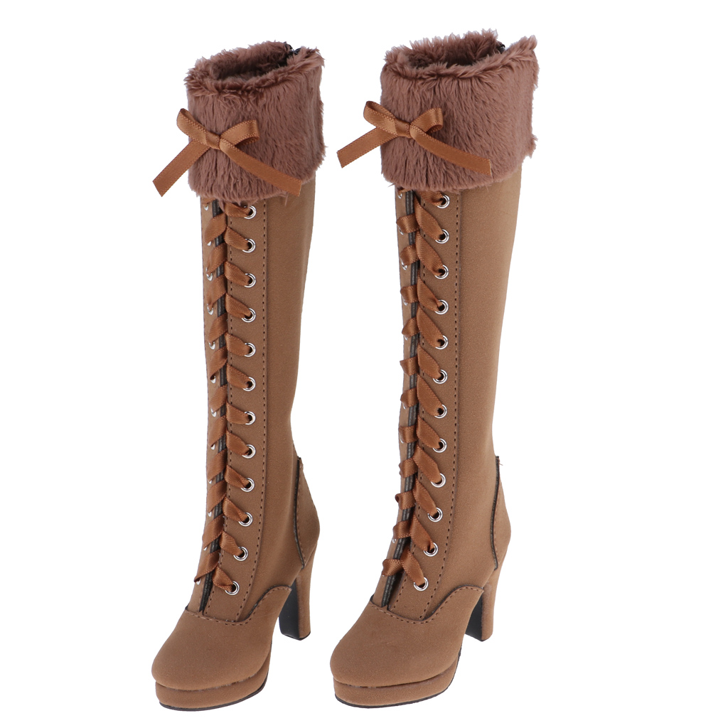 Stylish 1/3 BJD Shoes Suede Knee-High Boots Zipper  Boots With Bowknot For Dollfie for DOD Doll High Heels Winter Clothing