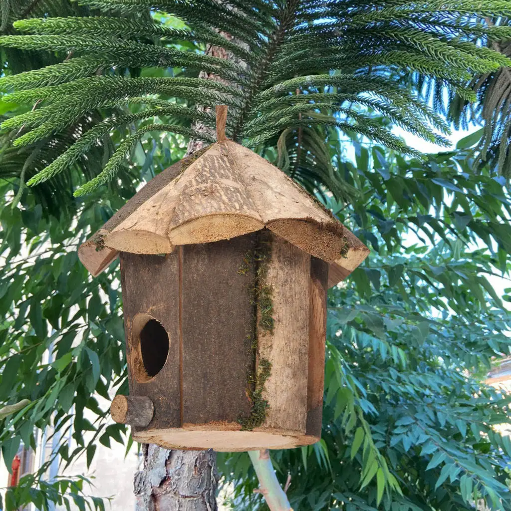 Outside Wooden Birdhouse Resting Place for Birds Decor Handcrafted Mini Hanging Bird Hut Hummingbird House for Yard Window Home