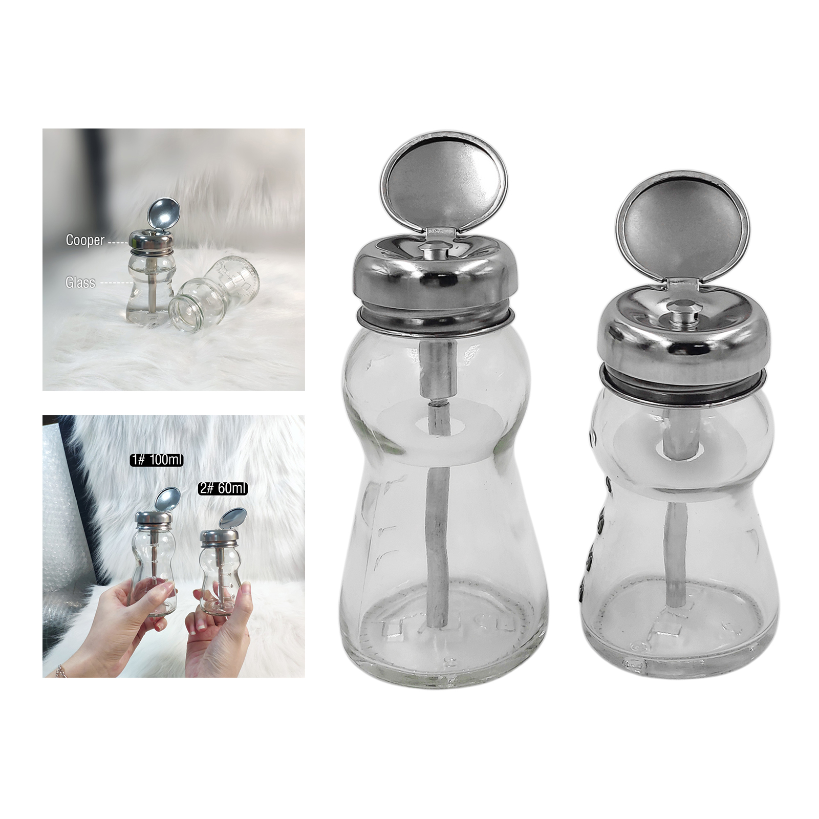 1Pc Transparent Remover Pump Press Bottle Dispensers Lockable with Cover Storage Bottle Container for Nail Polish Home Use