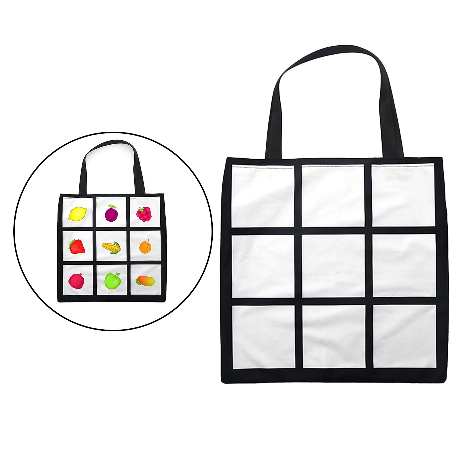 White Sublimation Polyester Shopping Bag Reusable Printable Panel Tote Bag for Beach Grocery Casual