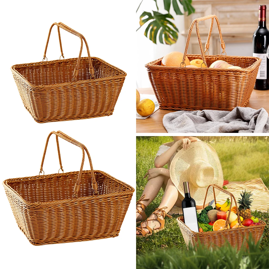 Wicker Basket Kids Toy Storage Sundry Organizer Shopping Basket with Double Handles for Wedding Gifts Picnic Camping
