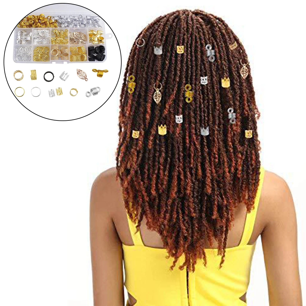 200Pcs Metal Hair Jewelry Rings Decorations Coil Dreadlocks Beads Hair Cuffs Braid Hair Decorations for Party Bridal Braiding