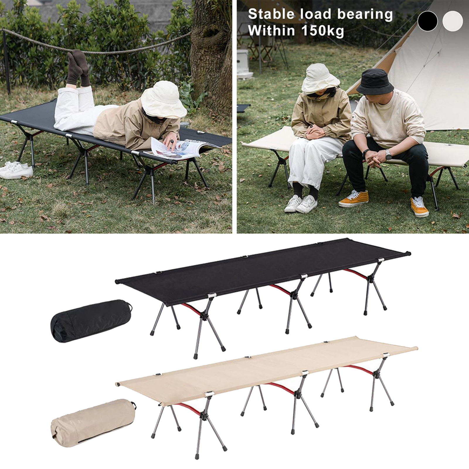 Folding Camping Bed Outdoor Backpacking Sleeping Cot Support Up to 330lbs Foldable Bed for Hiking Travel Beach Sleep Bed