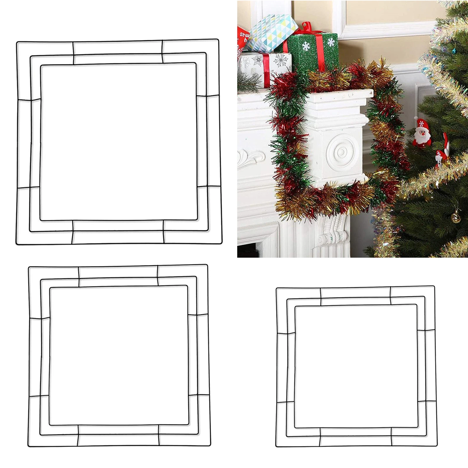 2 Pieces Metal Wire Wreath Square Wire Frame Form er Free Standing, Allows to  at Any Eave or Ceiling