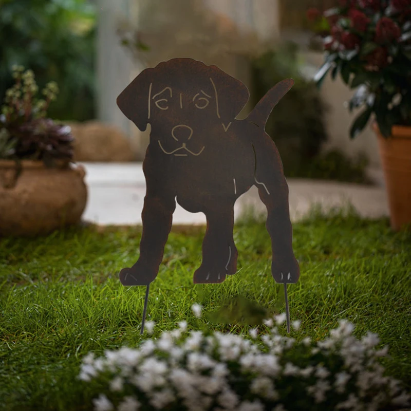 lefeindgdi Figura de perro para jardín estatua de metal para animales realistas y exteriores decoración de suelo de perro 2D 30 x 47 cm 
