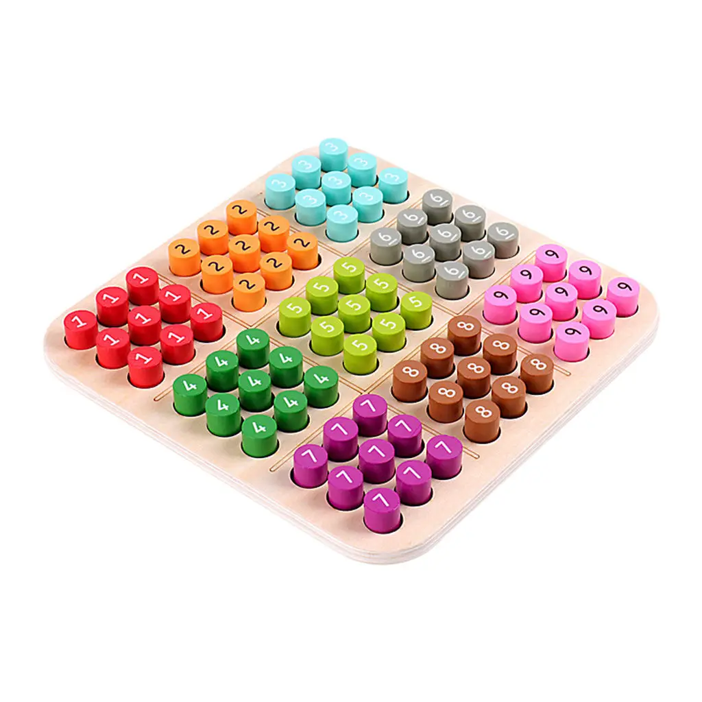 Wooden Sudoku Puzzles Board Game Math with Number Traditional Colorful Thinking Brain Teaser Toys Desktop Game for Travel Adults