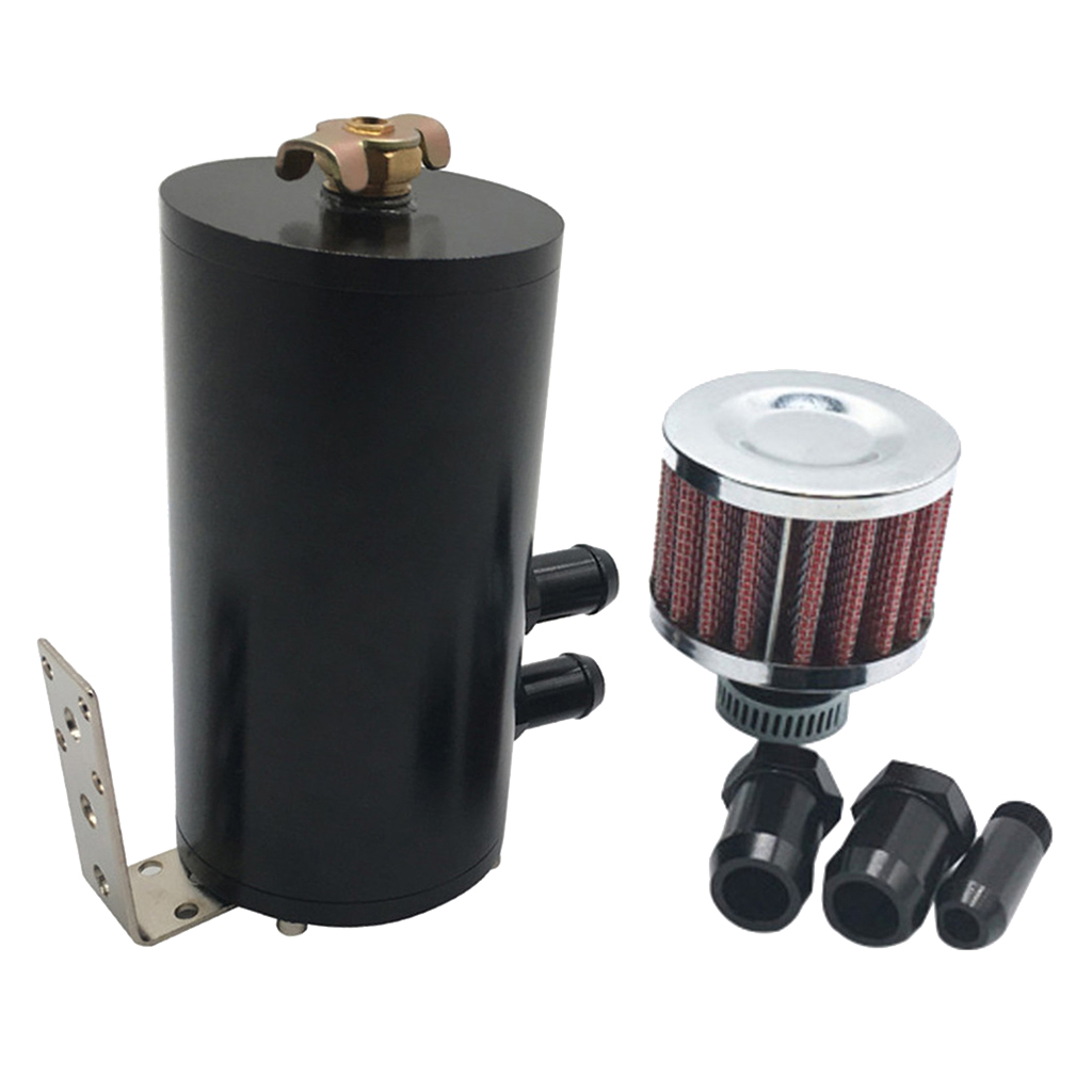 Aluminum 2 Port Oil Catch Can Reservoir Tank W/ Breather Filter Baffled