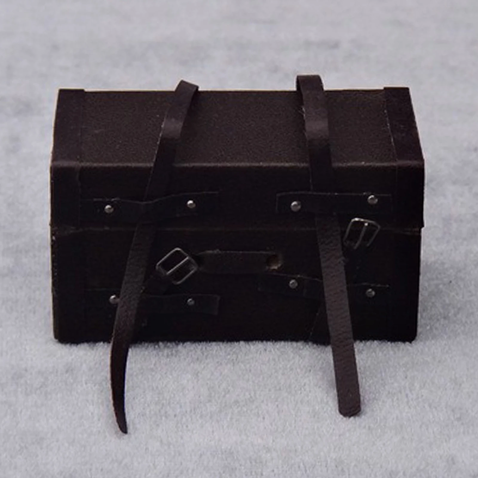 1/12 Dolls House Handcrafted Vintage Antique Leather Wooden Miniature Suitcase Holiday Luggage Trunk