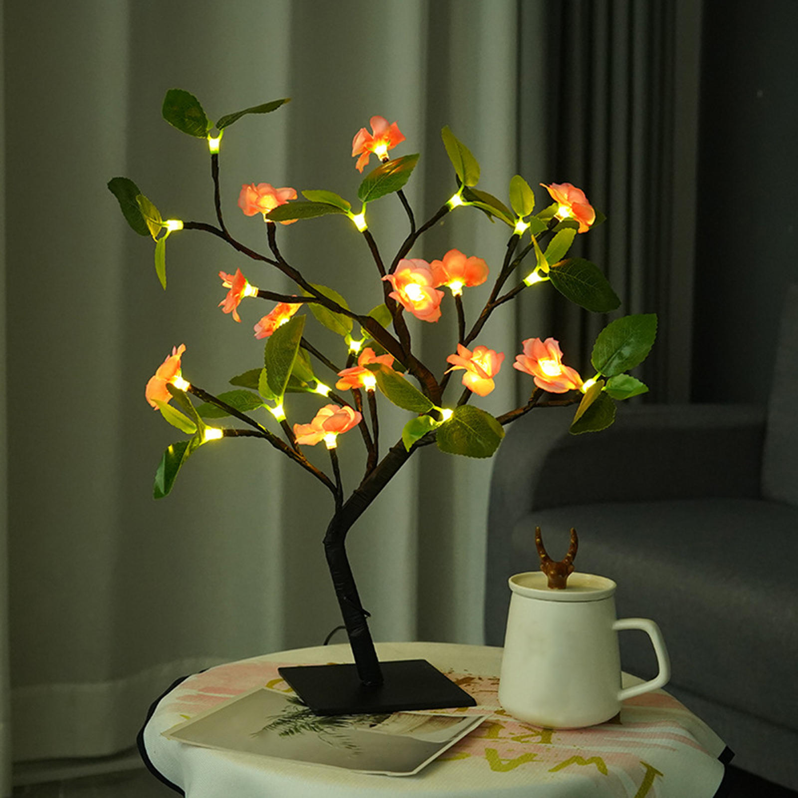 Leds Night Light Bonsai Tree Lamp Plum Blossom Table Lamps Indoor Wedding Home Decoration USB Plug