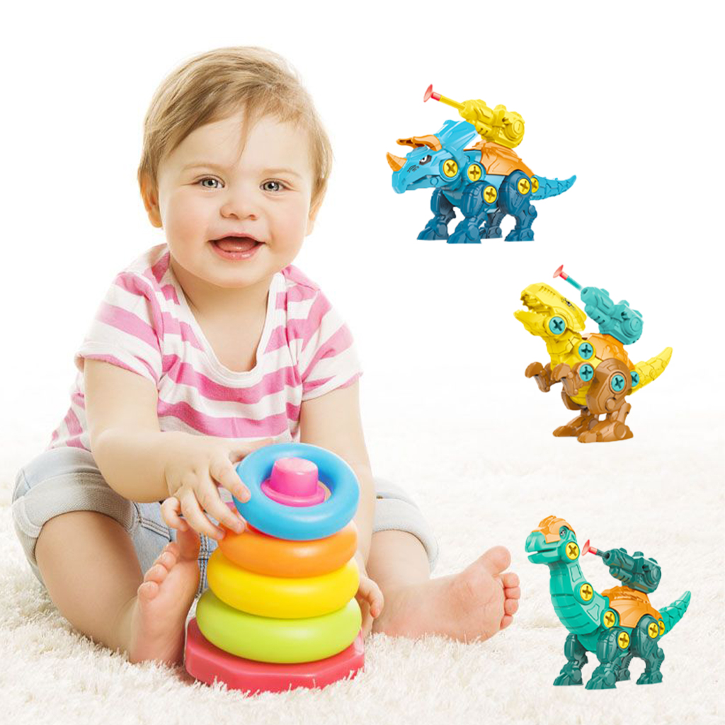 DIY Dinosaur Model Toy with Shooting Screw Nut Toys for 3-7 Years Old Children Kids Gifts