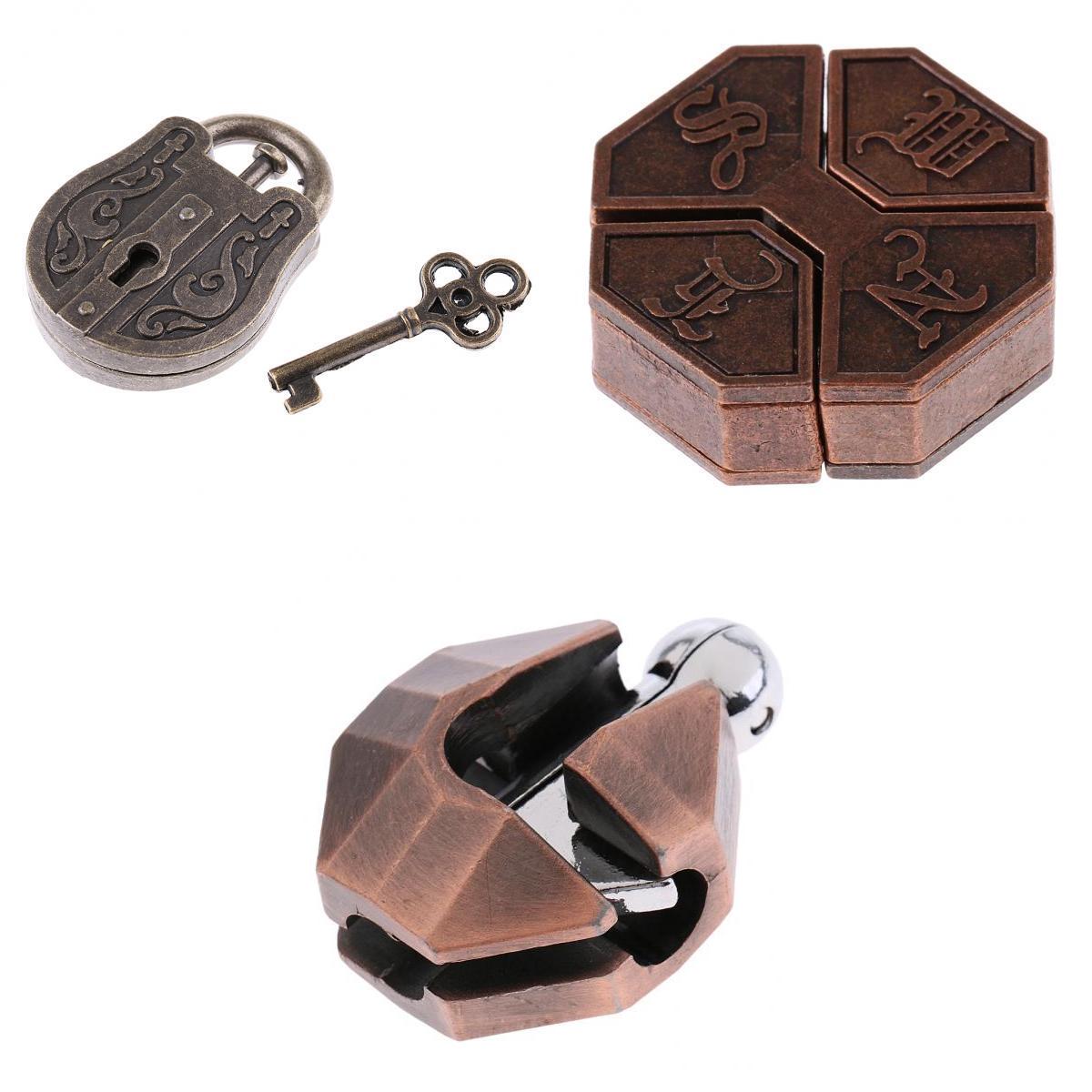 3x Vintage Lock Puzzles Brain Teaser Kids Mind Game Toy IQ Test Magic Trick