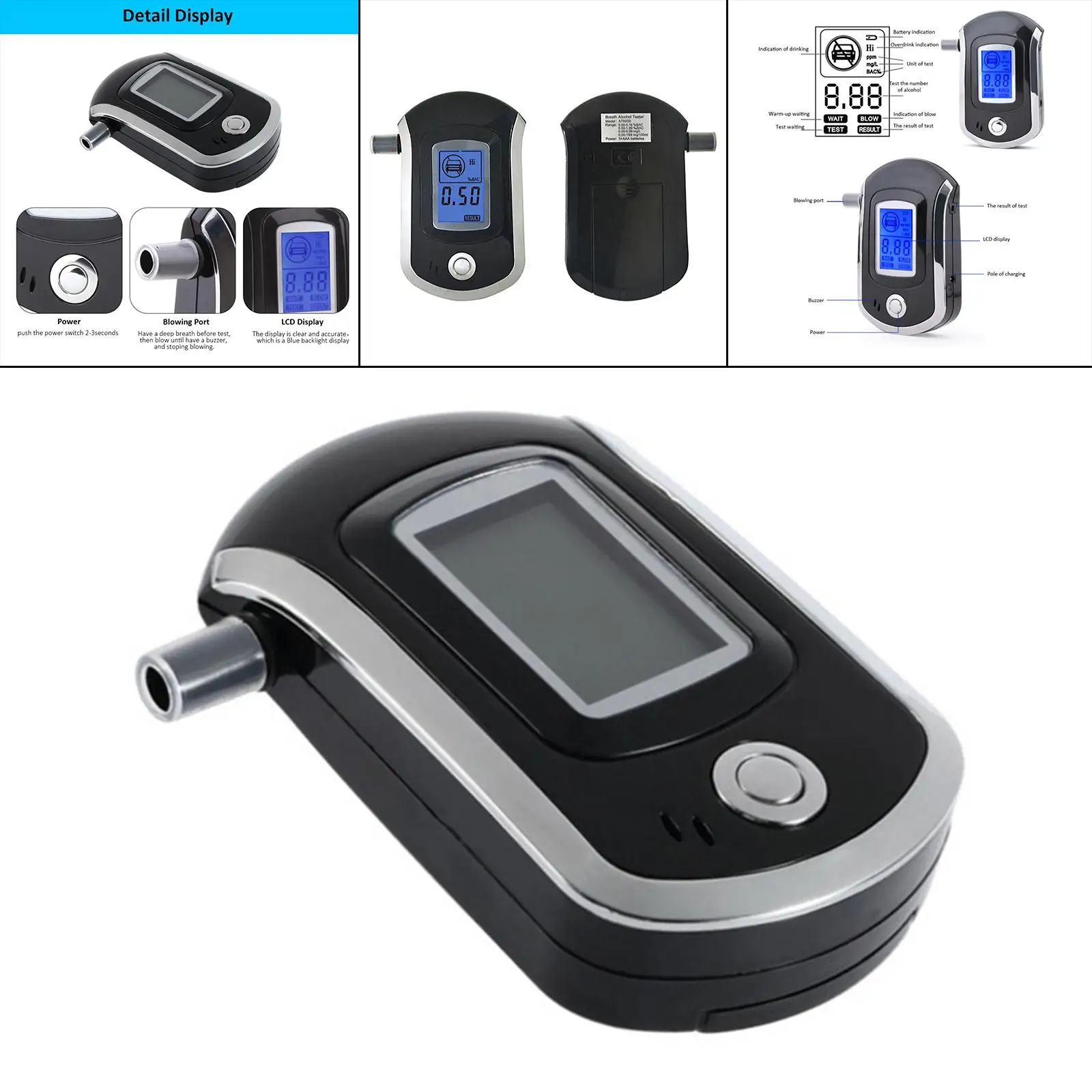 Breathalyzer Cleared with 5 Mouthpieces Portable Replacement Rechargeable Digital Fast Display Analyzer Detector for Home