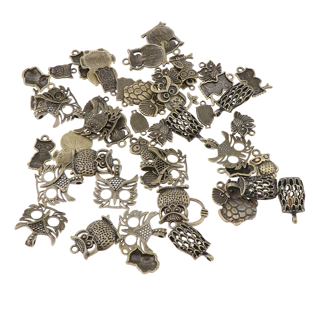 50pcs Antique Silver / Bronze Owl Charms Pendants Carfts DIY