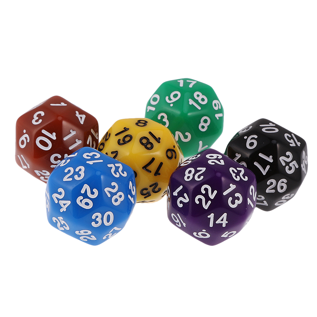 Pack of 6pcs Multi Sided D24 or D30 Dice for D&D TRPG Party Board Game Toys