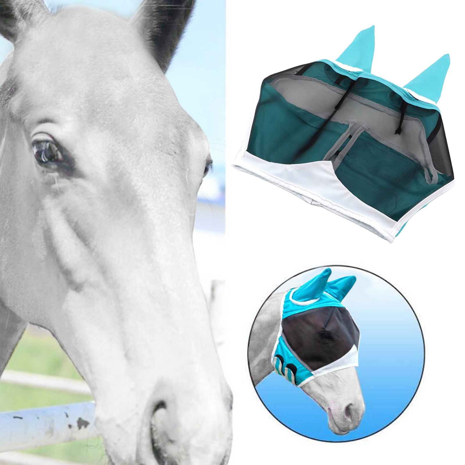Pony Horse Fly Mask Stretchable with Ears Anti UV Air flow Prevents Bugs Insects Files Bites Mosquitoes Horse  Supplies