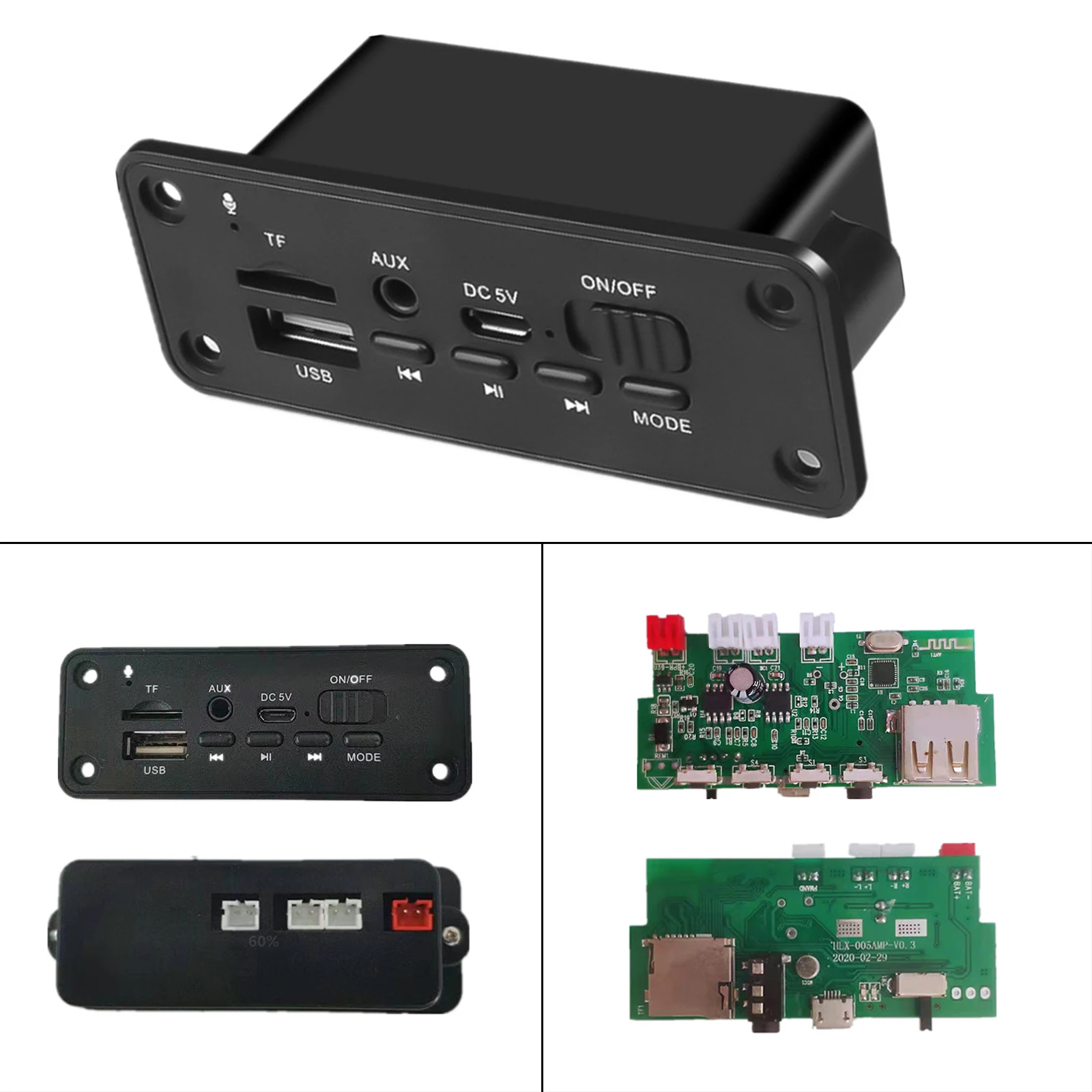 MP3 Decoder Board 5V Bluetooth Module AUX Input Player w/ Power Amplifier 2 x 3W Support MP3 USB TF Card Function