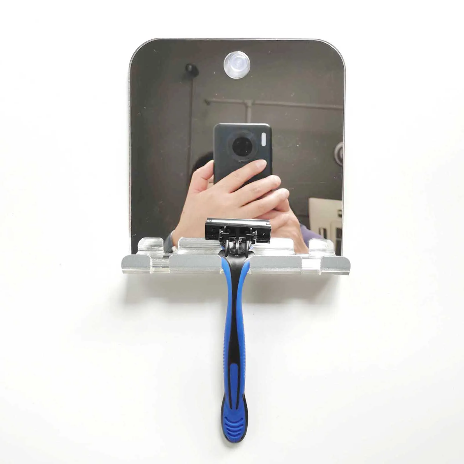 Acrylic Anti Fog Mirror Bathroom Shower Shaving Fogless Mirror Washroom Travel Accessories with 2pcs Wall Suction For Men Women