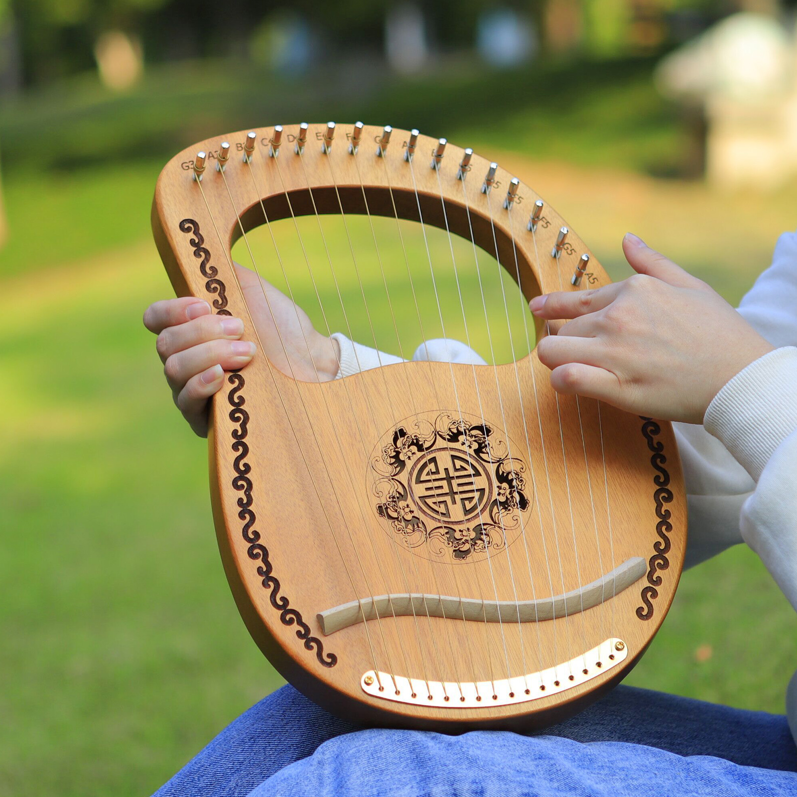 Lyre Harp, 16-string Harp Mahogany Body with String Tuning Wrench, Great Gift