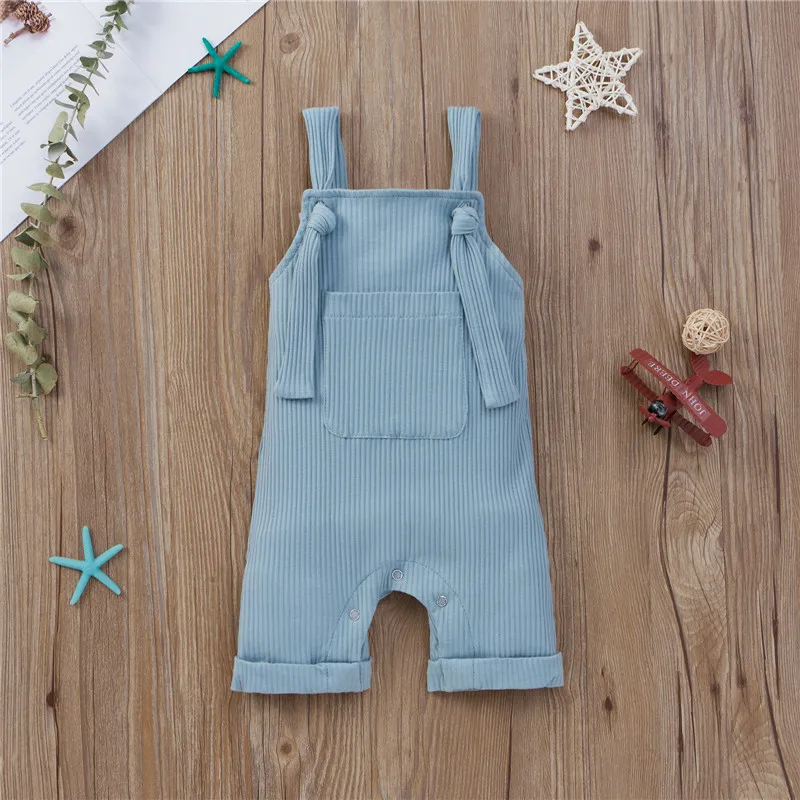 Cute Infant Baby Girls Romper Summer Newborn Infant Baby Boy Girls Pocket Rompers Jumpsuits Playsuits Ribbed Knitted Sleeveless Toddler Baby Clothing 3 Colors Baby Bodysuits made from viscose 