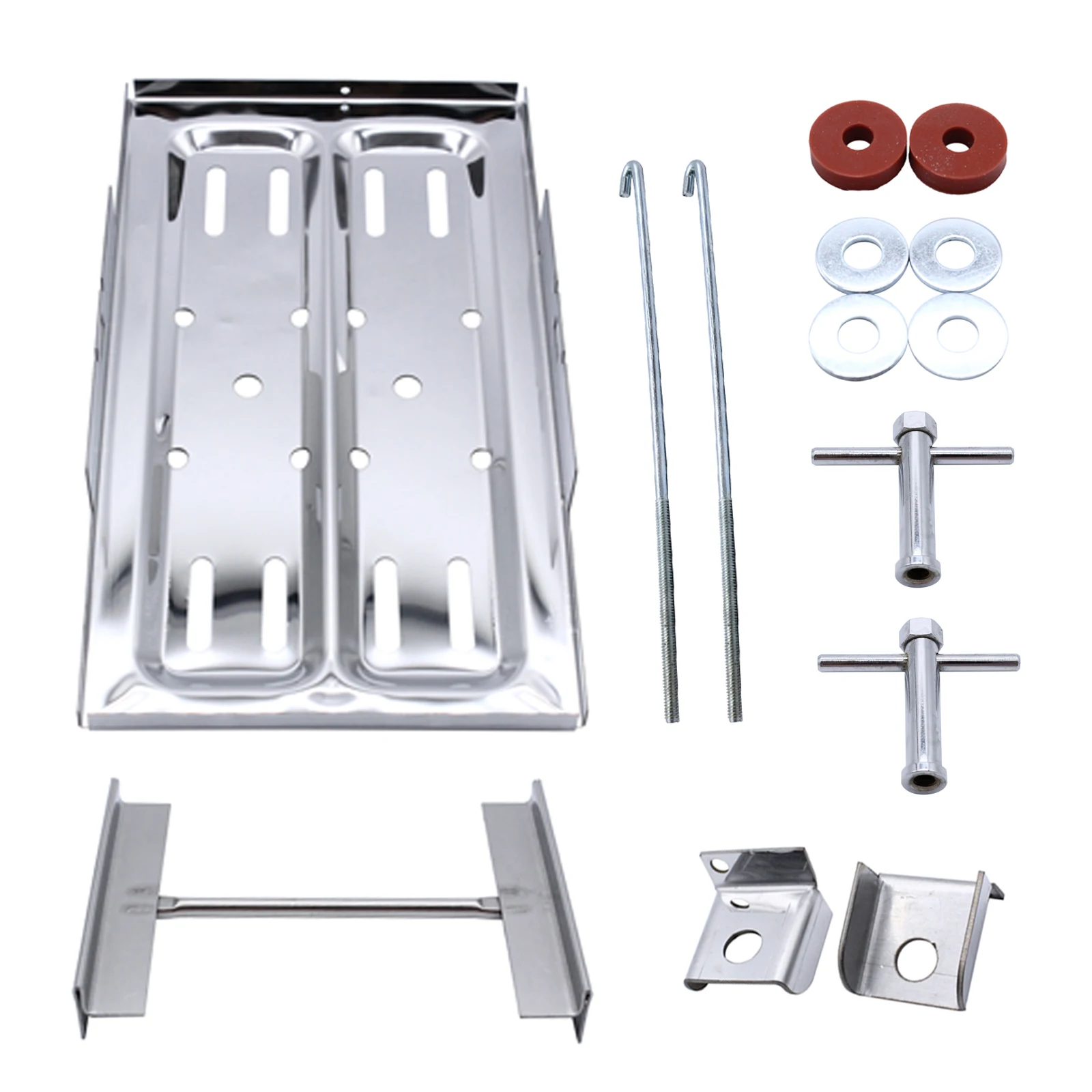 Car Battery Tray Kit Universal Stainless Steel Battery Tray Holder Polished Hold Down Kit with J Hooks Accessories Silver