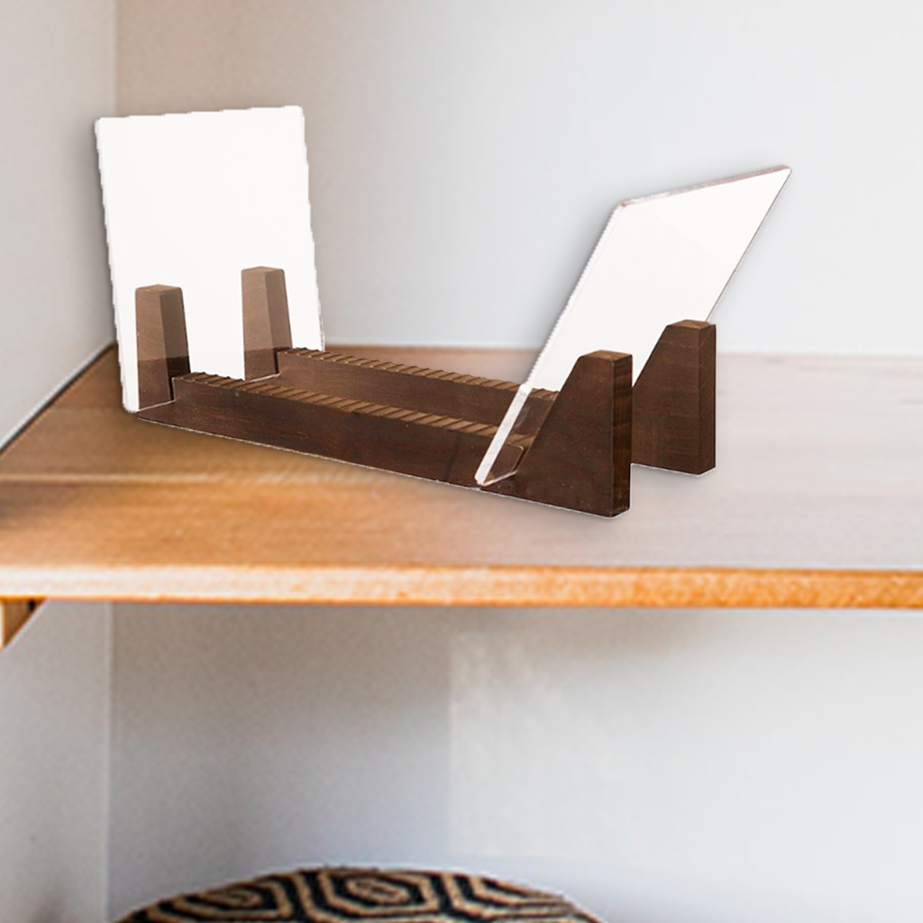 Modern Vinyl Record Storage Holder Solid Wood Stand Desktop Display Music Record Collection Holds Up To 10 DVDs