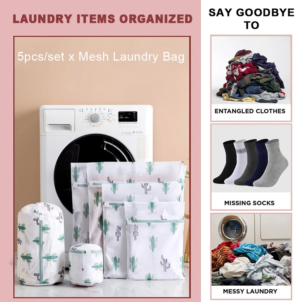Details about   5pcs/set Protect Clothing Underwear Socks Bathroom Cute Print Mesh Laundry Bag 