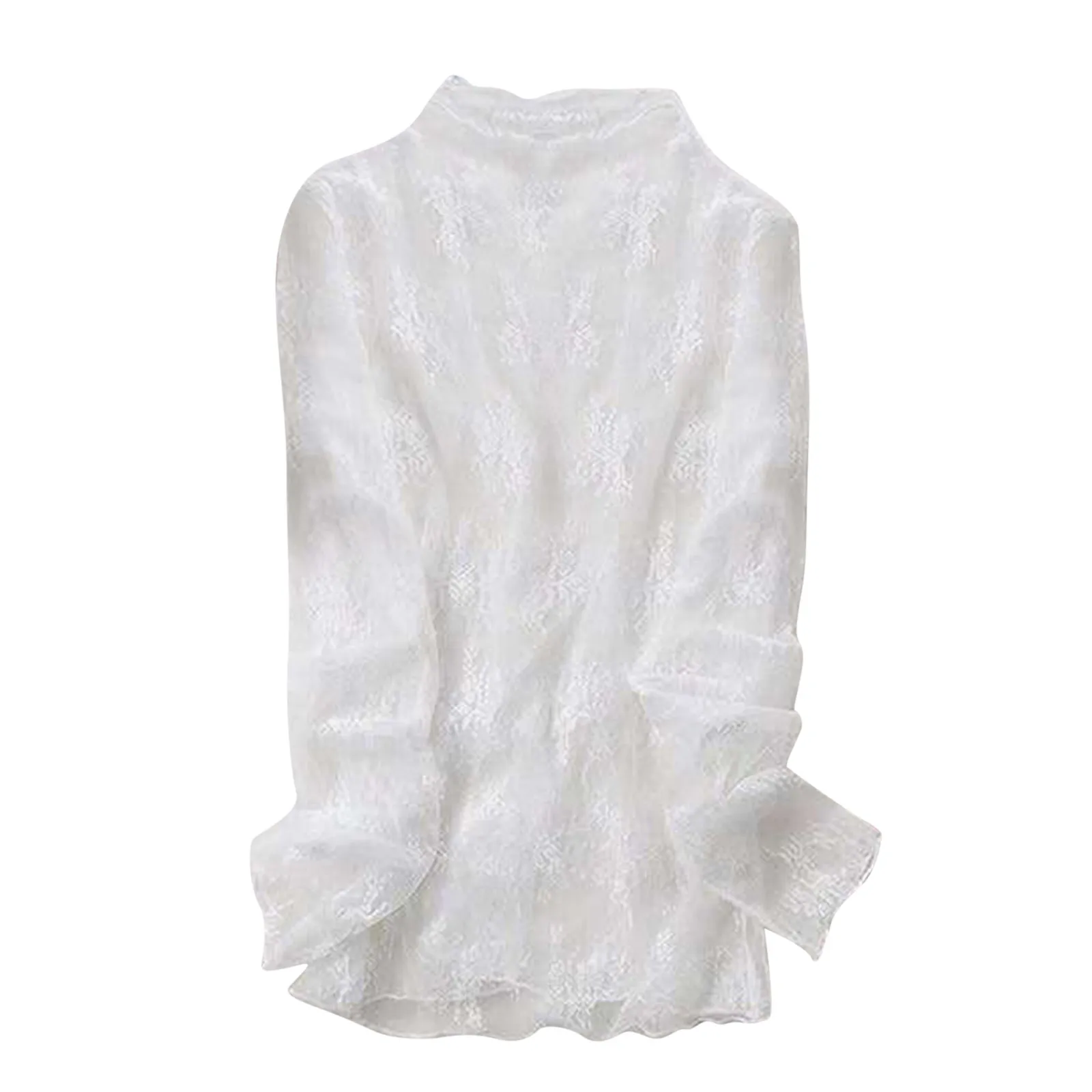 Women's Lace Stand Collar Vest Single Layer Translucent Slim Net Yarn Base Shirt 