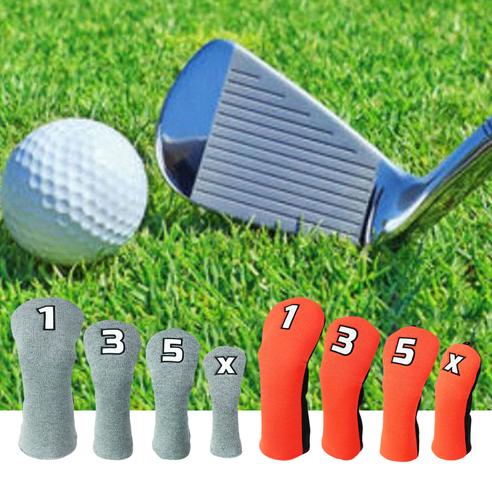 Golf Club Head Covers for Fairway Woods Driver Hybrids, Big Number Long Neck Golf Club Headcovers with Elastic Closure