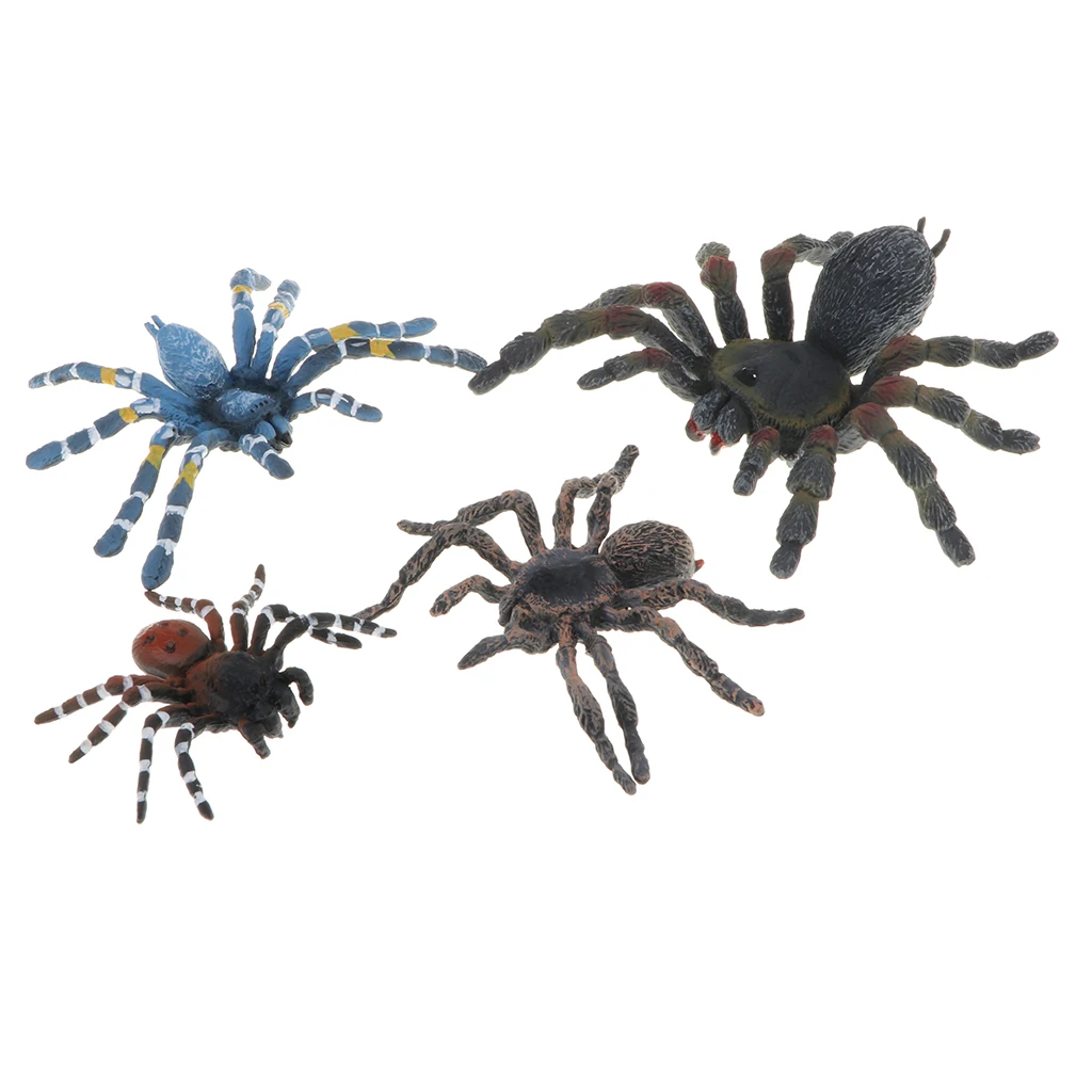 4Pcs Plastic Realistic Spider Model Action Figure Toy for Kids Toddlers, Home Decor, Collection