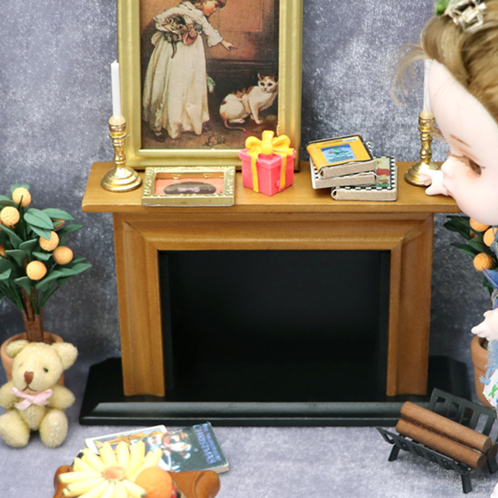 Dollhouse Decoration Accessories,1:12 Dollhouse Miniature Furniture Room Wooden Vintage Black Yellow Fireplace