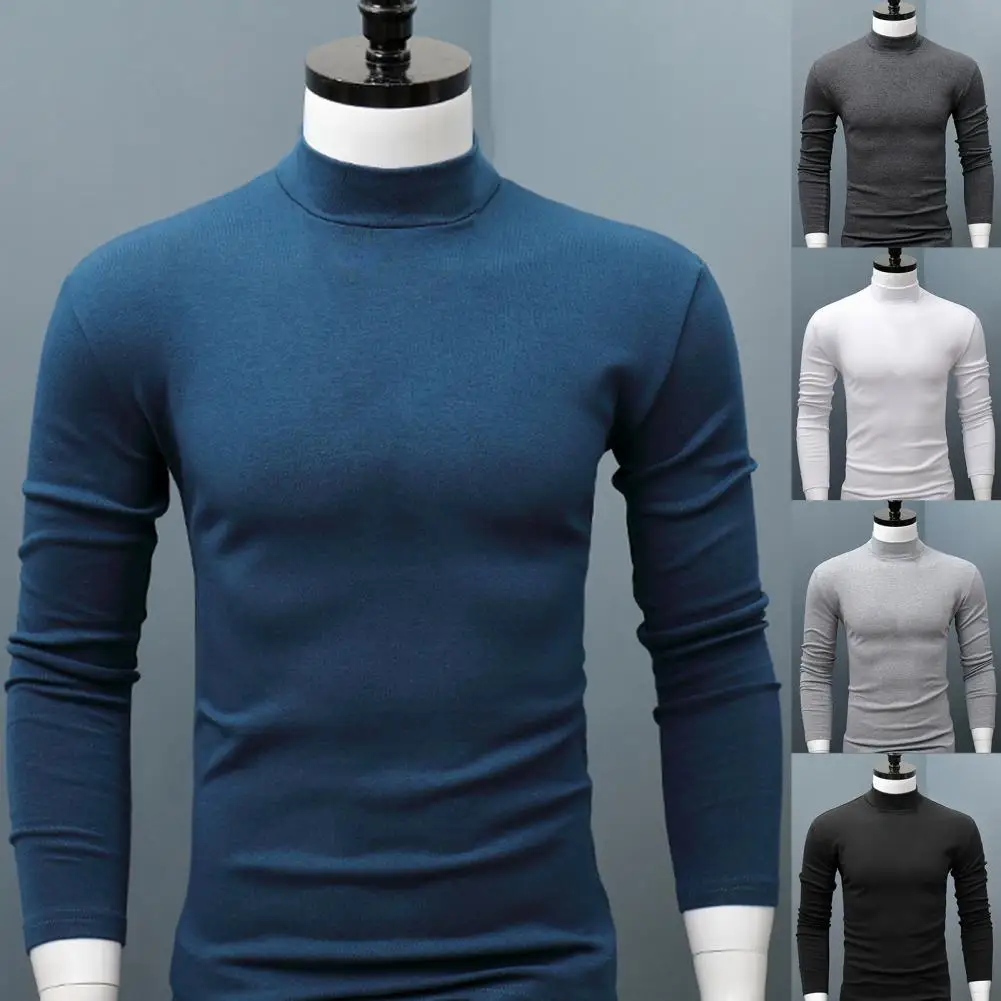 mens knitted jumper Men Shirt Sweater Solid Color Half High Collar Casual Slim Long Sleeve Keep Warm Tight Shirt Male for Men Clothes Inner Wear 2Xl v neck sweater men